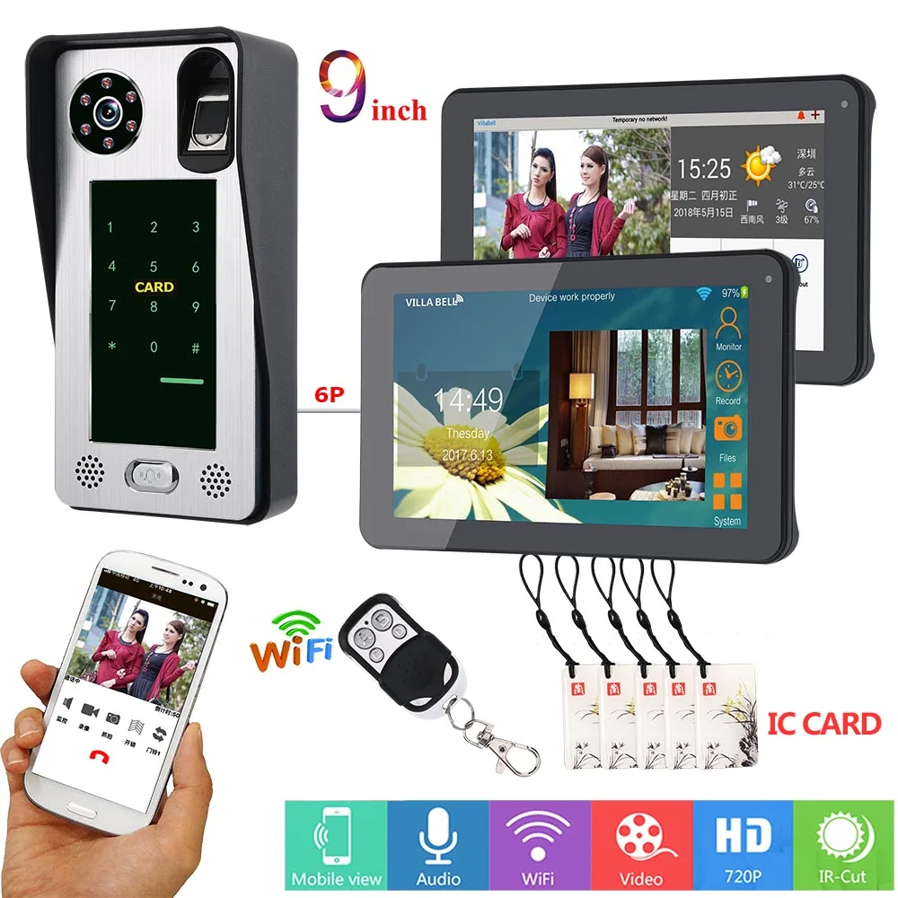 Yobang Security APP Control Fingerprint Password Camera 9 Inch Monitor Wifi Wireless Video Door Phone Doorbell Intercom+IC Card Yobang Security APP Control Fingerprint Password Camera 9 Inch Monitor Wifi Wireless Video Door Phone Doorbell Intercom+IC Card