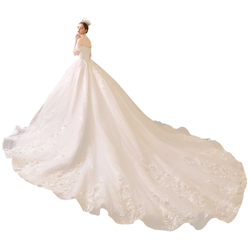 Роскошное Свадебное платье Robe De Mariee с длинным хвостом милое романтическое блестящее свадебное платье с империей