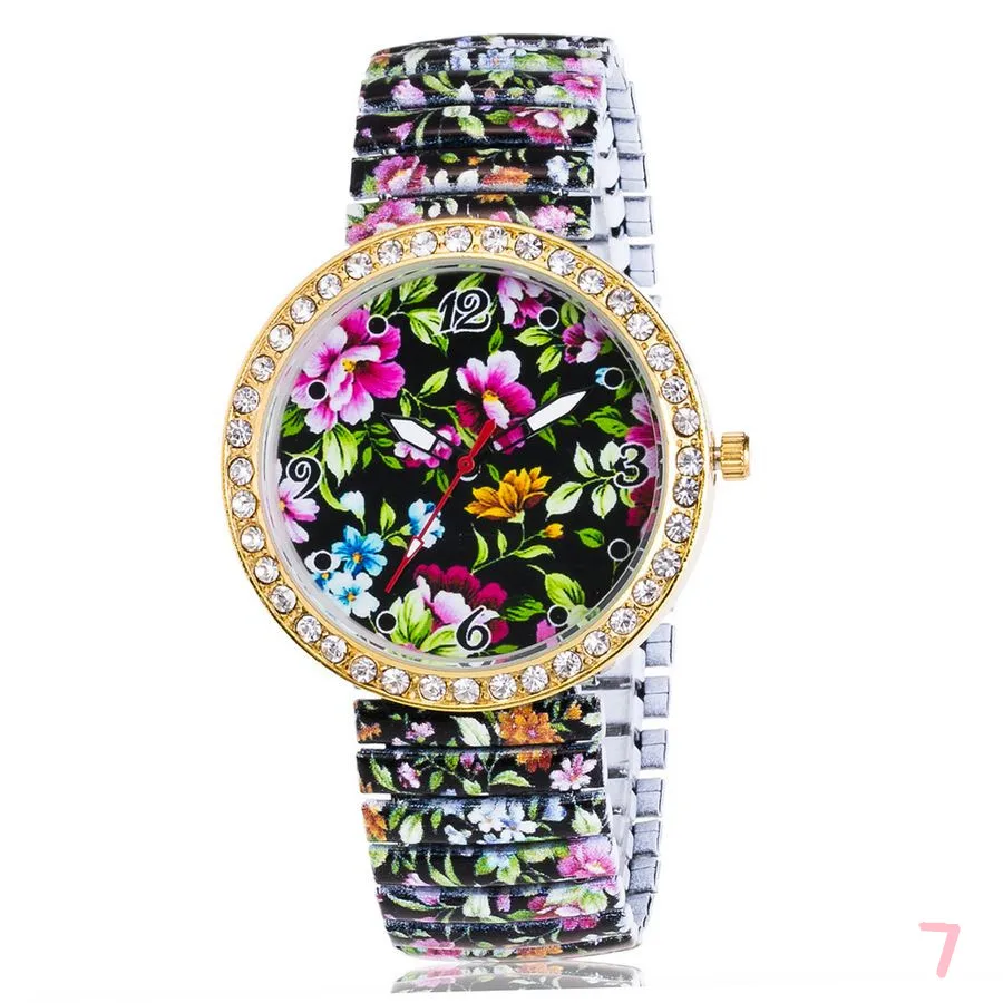 Эластичные часы с цветочным принтом для женщин, модные красивые часы с цветочным принтом из нержавеющей стали, повседневные женские наручные часы, reloj mujer - Цвет: 7