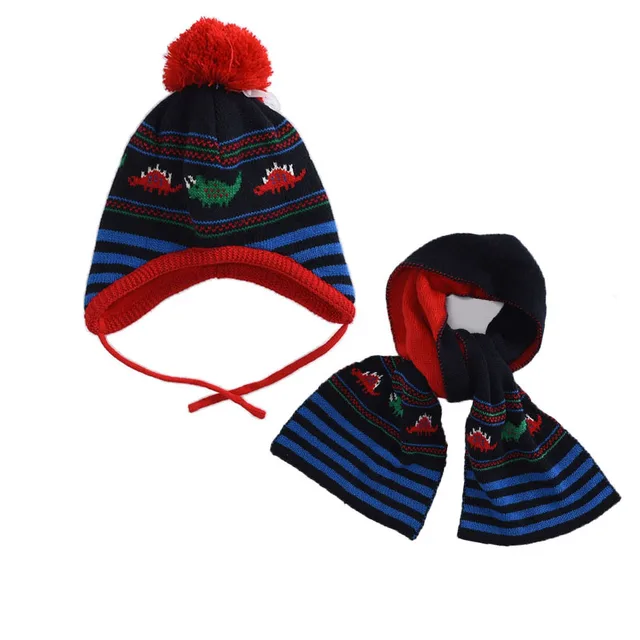 2pcs dinosaur baby boys hat scarf set warm lined winter toddler boys