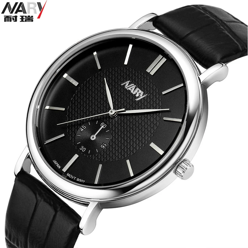 

NARY New Ultra-thin Fashion Men Watches Quartz Analog Women's Leather strap Watch Lovers Waterproof Wristwatch