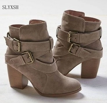 

size 35-42 Autumn Winter Women Boots Casual Ladies shoes boots Suede Leather ankle boots High heeled zipper Snow boot