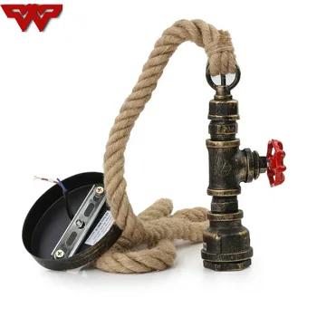 

New loft retro industrial vintage Steampunk water Pipe pendant lamp e27 hemp rope light for bar Restaurant dining room