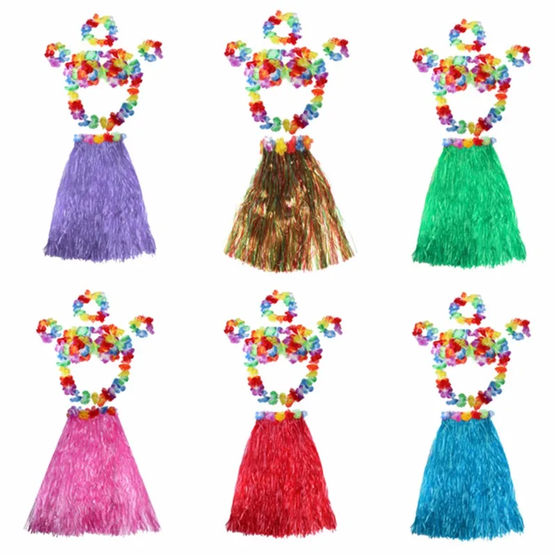 Pretty-Hot-Summer-Beach-Ladys-Hawaiian-Grasristband-Garland-Costumes-Sets