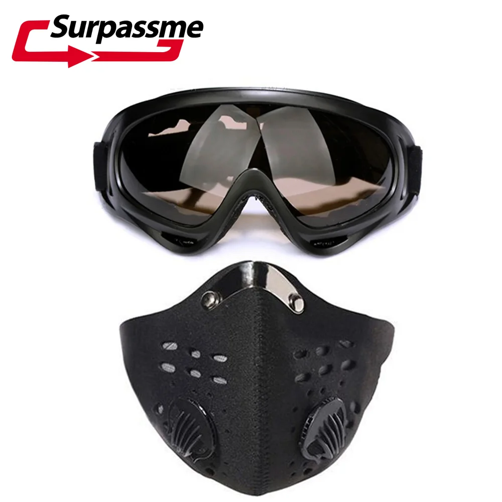 قناع الوجه دراجة نارية المنشط الكربون موتوكروس درع الوجه في الهواء الطلق الدراجات التزلج نصف الوجه قناع دراجة نارية + الملونة نظارات