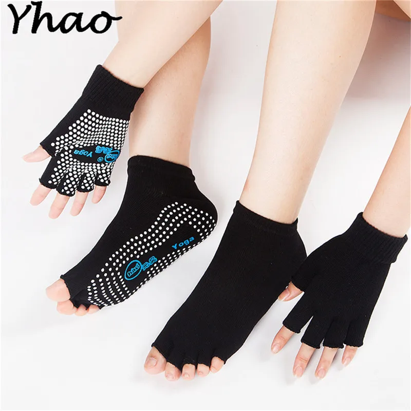 Yhao профессиональные хлопковые нескользящие носки с пальцами для йоги и перчатки набор для пилатеса для женщин