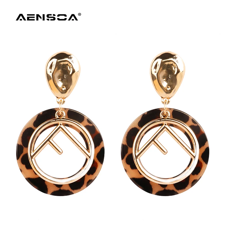 

AENSOA Unique Fashion F Letter Geometric Earrings For Women Statement Alloy Pearl Round Drop Earrings Gift wholesale Pendientes