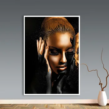 

Black Gold Nude African Art Woman Oil Painting on Canvas Cuadros Posters and Prints Scandinavian Wall Picture for Living Room