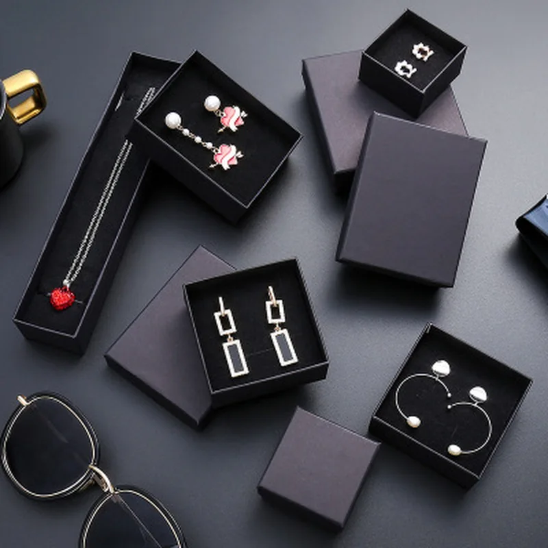24Pcs/lot Kraft Box Paper Present Packaging Box Ring Earring Pendant Protection Christmas Gift Box 5x8cm Can Custom Your Logo