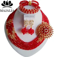 Мода в Африканском нигерийском стиле на свадьбу бусы ювелирный набор красный кристалл колье, Свадебные украшения наборы WIN018