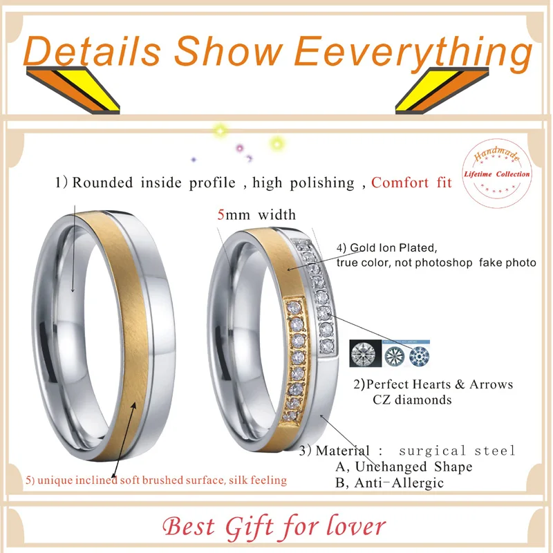 Silver Color Wedding Band Couple Rings for women fashion jewelry titanium men's ring trouwringen ringen voor vrouwen (2)