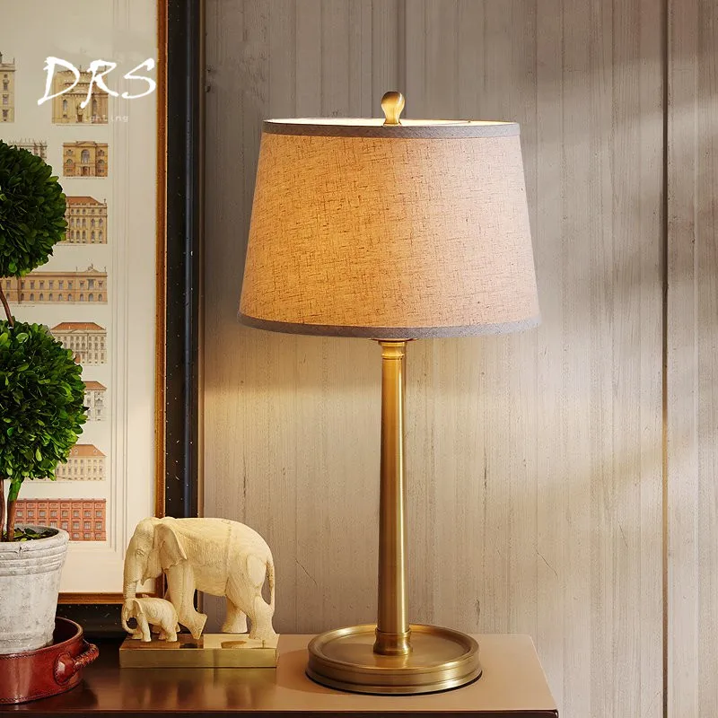 

American Bedroom Bedside Table Lamp Nordic Modern Living Room Children Bedroom Night Table Lamp All Copper Lighting.