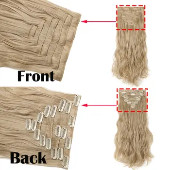 SNOILITE 24inch 8pcs/set Wavy 18 Clips in False Hair Styling Synthetic Hair Extensions Hairpiece Extension hair 4