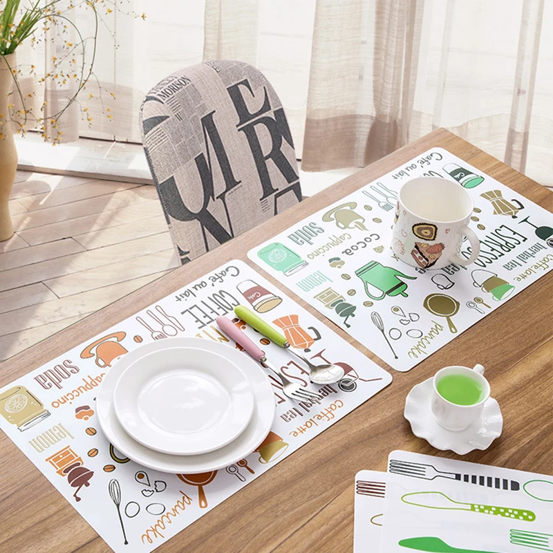 

Fork Spoon Printed Dinner Placemats PVC Western Pad Insulation Dinning Table Mat Kitchen Plate Pot Mat Computer Pad