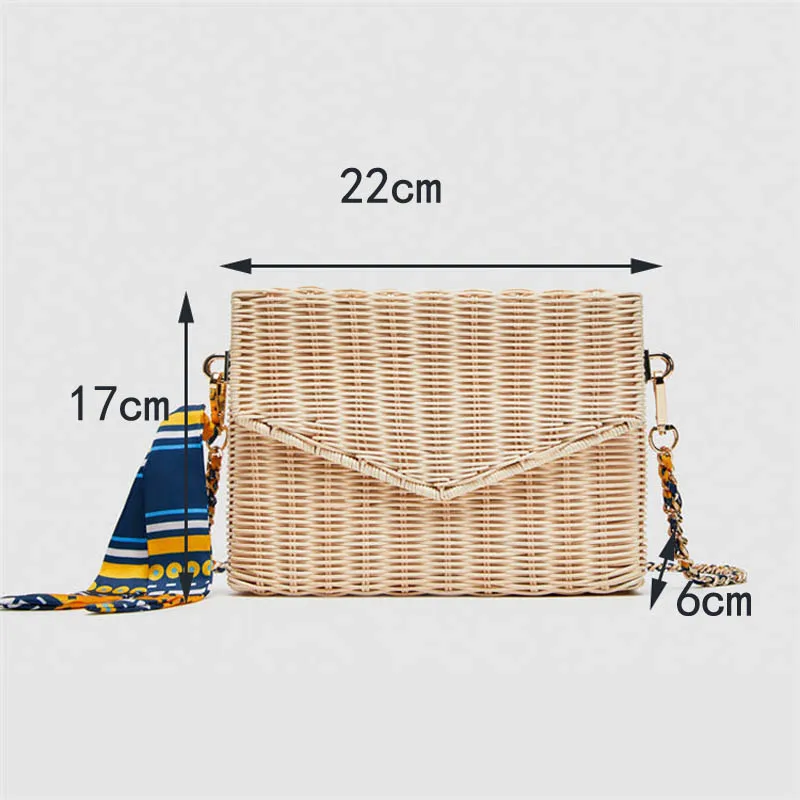 2019 الأزياء الروطان حقائب قش النساء الشاطئ Crossbody أكياس وشاح الصيف حقائب السيدات البوهيمي نمط حقيبة كتف سلسلة رفرف