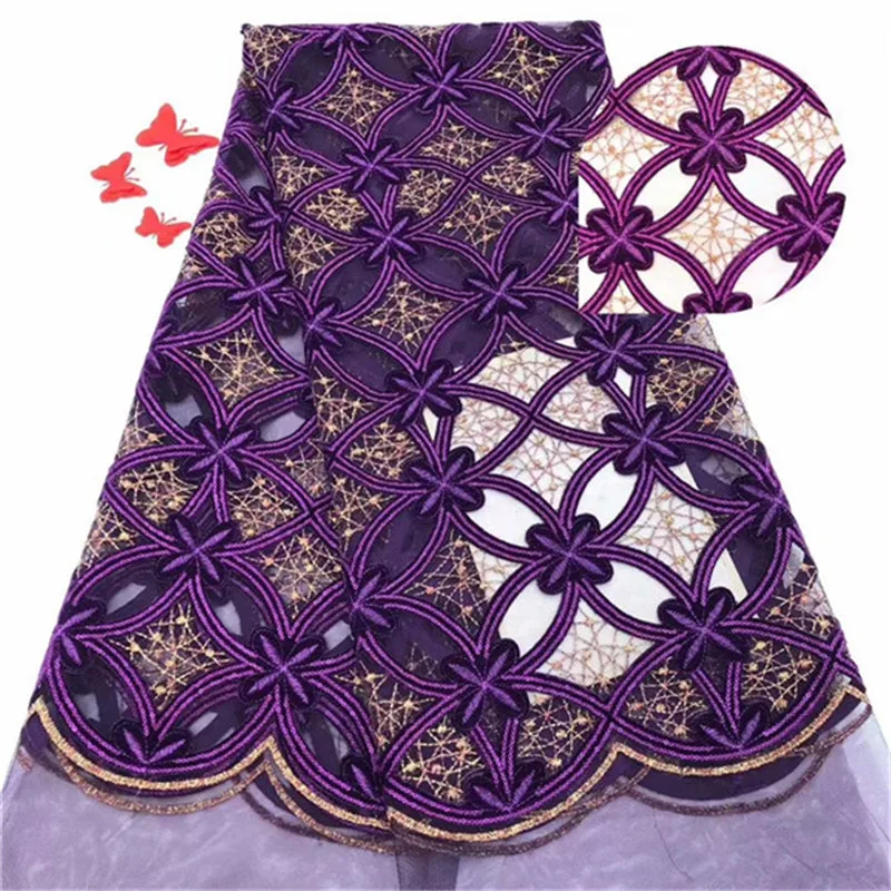 

African Lace Fabric High Quality African Tulle Lace Fabric With Sequins Velvet French Net Lace For Women Dress New 2019 Purple