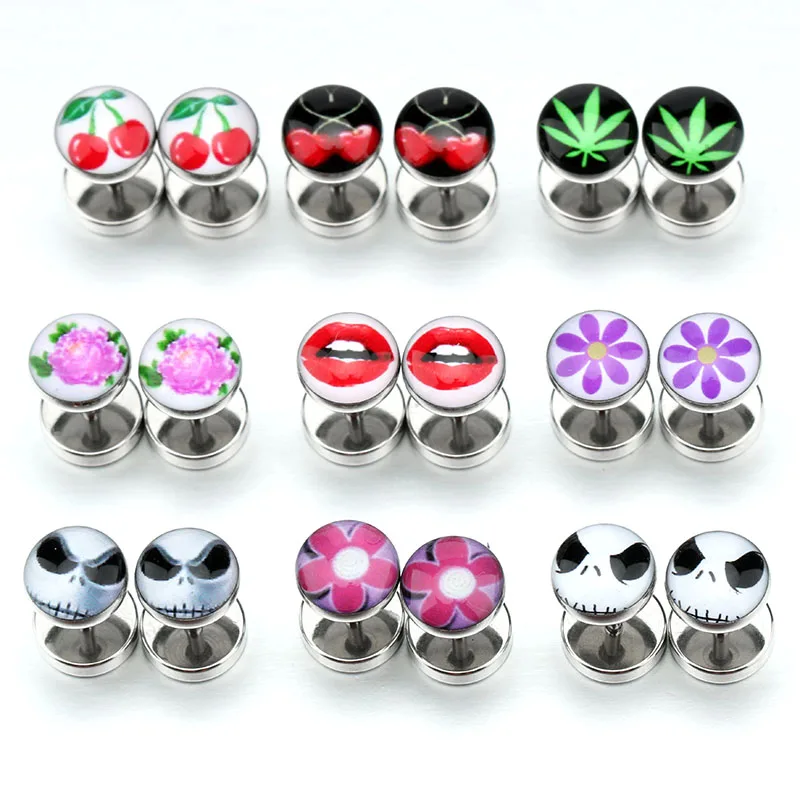 8mm Round Ear Studs Earrings Titanium Steel Oil Drip Mix Designs Ear Plugs Brincos Pendientes Anti-allergic Jewelry For Kids` 1