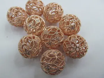 

8 10 12 14mm 12pcs Small filigree beads with CZ Cubic Zirconia accents round ball silver beads for bracelets jewelry