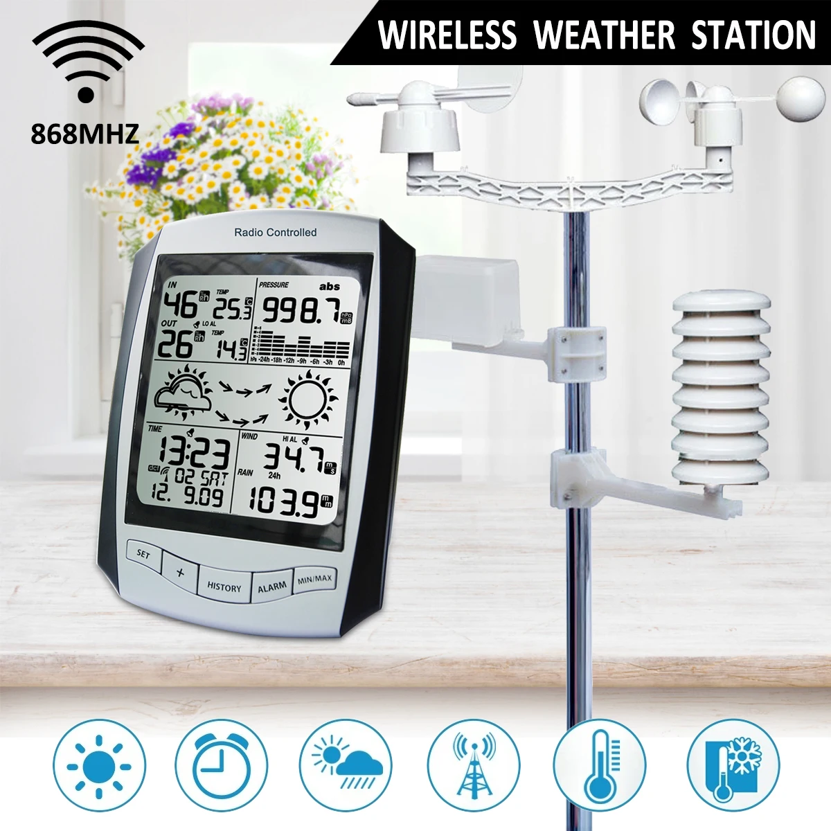 Wireless Weather Station Wind Rain Speed/ Direction Temperature Humidity Rain 868Mhz Indoor Outdoor Hygrometer Forecast Sensor Wireless Weather Station Wind Rain Speed/ Direction Temperature Humidity Rain 868Mhz Indoor Outdoor Hygrometer Forecast Sensor