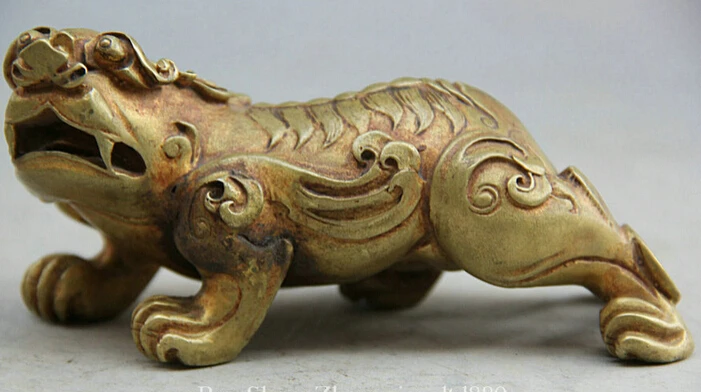 

JP S0524 5" China Copper Gild animal Dragon Unicorn Beast PiXiu exorcise sculpture Statue