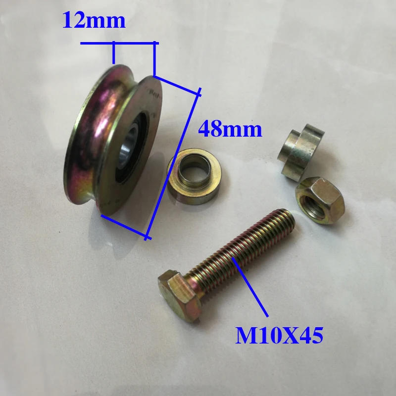 2 дюйма раздвижные роликовые/ролик для раздвижных дверей/колесо с u-образный паз болт M10X45, диаметр 48 мм, толщина 12 мм, 6001RS диаметр 12 мм. 2 шт./лот