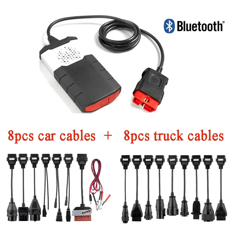 

2019 obdii obd2 Scanner vd ds150e cdp 2016.R0 keygen Bluetooth for delphis diagnostic tool+8pcs car cables+8 pcs truck cables
