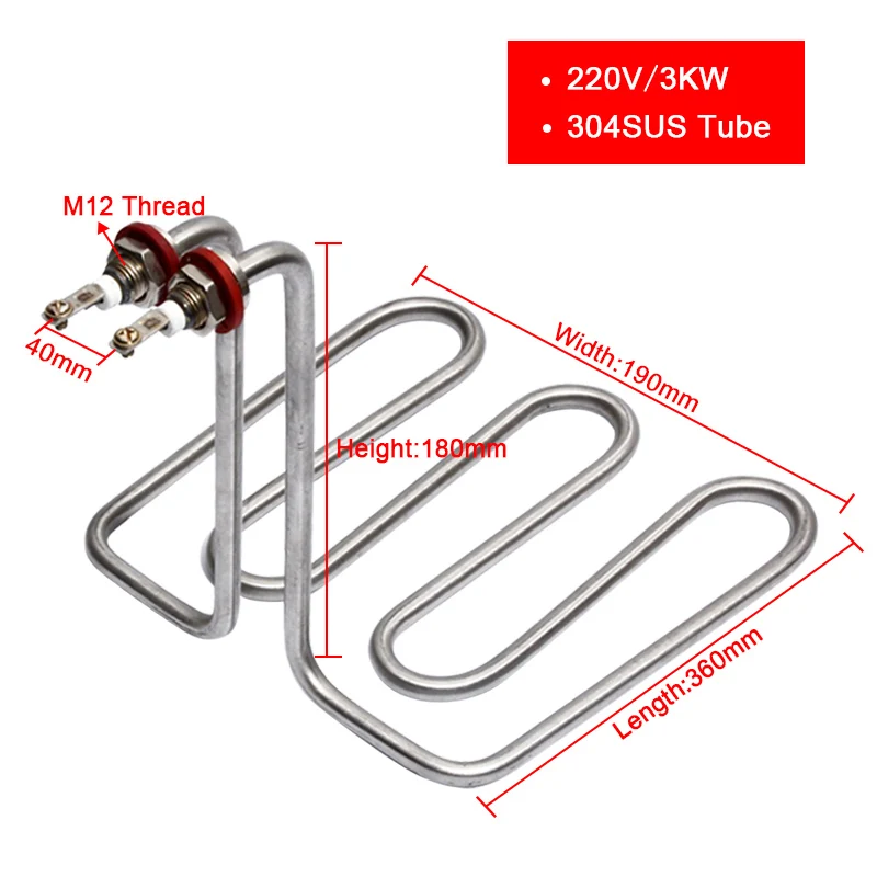 LJXH электрический нагревательный элемент нагреватель трубы 220 В мощность 201 кВт/3 кВт/304SUS для электрических сковородок/электрические фритюрницы сковорода - Цвет: B 360L 304SUS  40mm