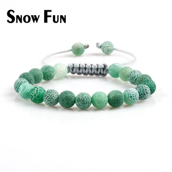 

Snow Fun Popular 8mm Green Weathering Agate Beads Braided Bracelet Jewelry with Beautiful Macrame