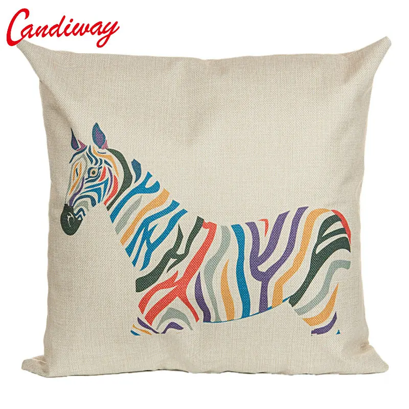 CANDIWAY Cushion Pillow Case Rainbow zebra Throw Pillow Cover Self