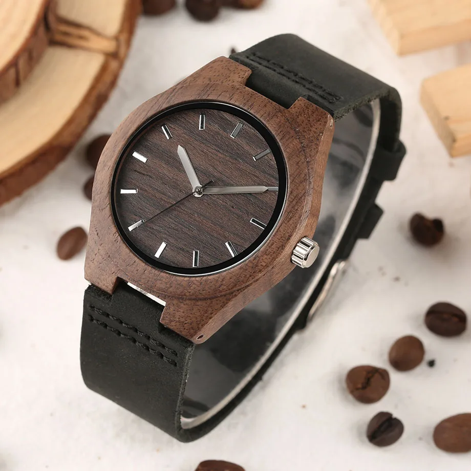 Natural Hand-made Women Wooden Watch Black Genuine Leather Strap Wooden Case Vintage Ladies Quartz Bamboo Wristwatch Gifts (8)