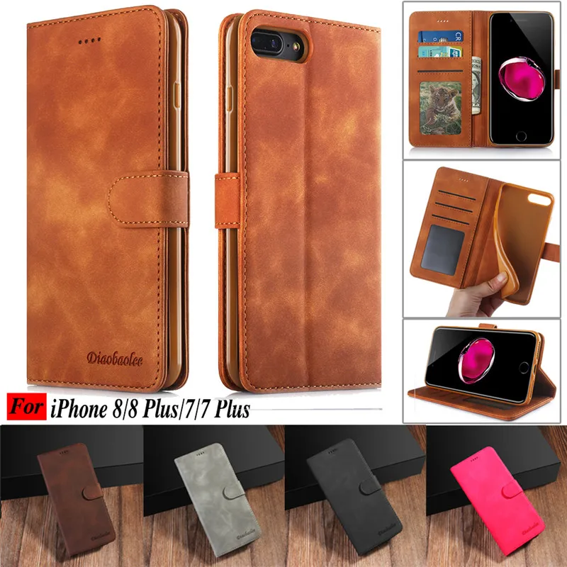 

Case For iPhone 7 8 Plus 7plus Flip Case Cover Luxury Wallet Vintage Plain Leather Phone Bag Funda For Apple i phone 8plus Coque