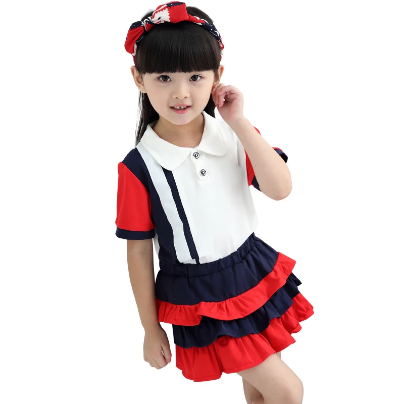 2017 Marca de Moda de Verano Ropa de Los Niños Muchachas de La Princesa Boutique Outfit Set Ruffle Tops Camiseta Trajes de Falda Corta Estilo Preppy