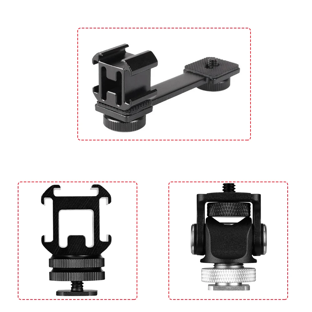 3 In 1 Triple Cold Shoe Mount Plate Microphone Stand LED Video Light Extend Bracket For