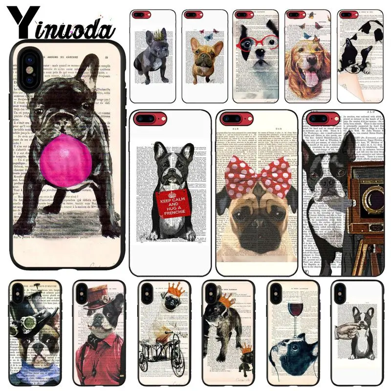 Book newspaper background Cute French Bulldog Phone CaseFor iphone 12 11 Pro Max 5 5Sx 6 7 8plus X XS MAX XR | Мобильные телефоны и