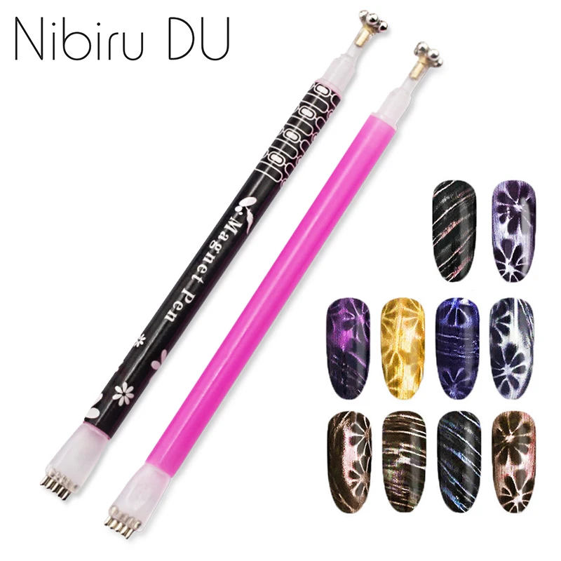 Flower Designs Double Heads 3D Line Strip Effect Strong Magnetic Pen Nail Art DIY Magnet Stick For Cat Eye Gel