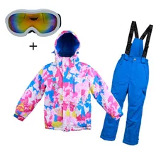 Детский горнолыжный костюм, куртка с комбинезоном, комплект из 2 предметов, водонепроницаемая плотная уличная одежда, теплые костюмы для зимы, очков