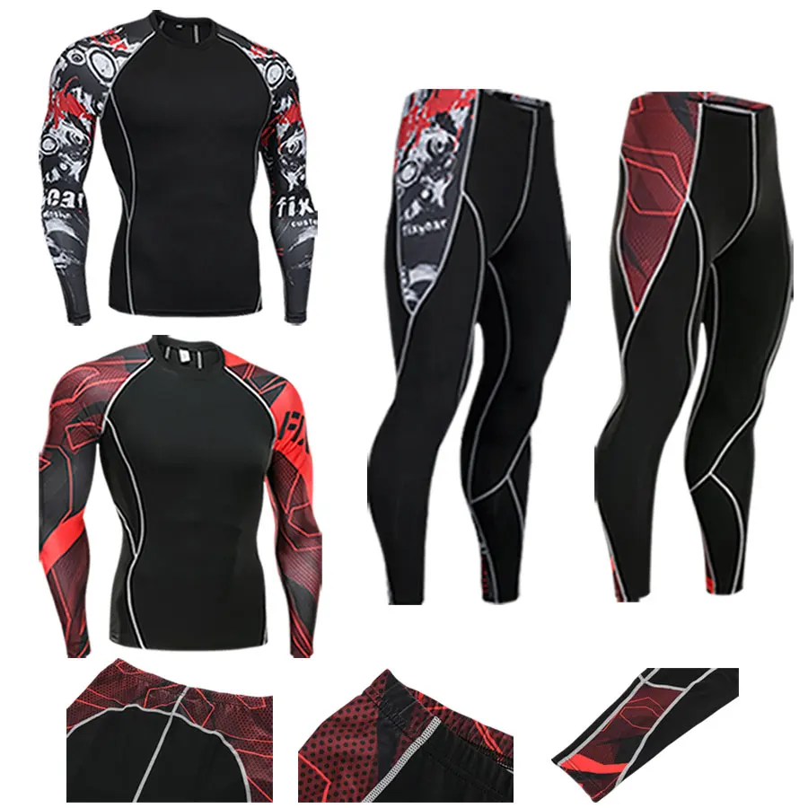 

2018 19 Mens Compression Set Running Tights Workout Fitness Training Tracksuit Long Sleeves Shirts Sport Suit rashgard kit S-4XL