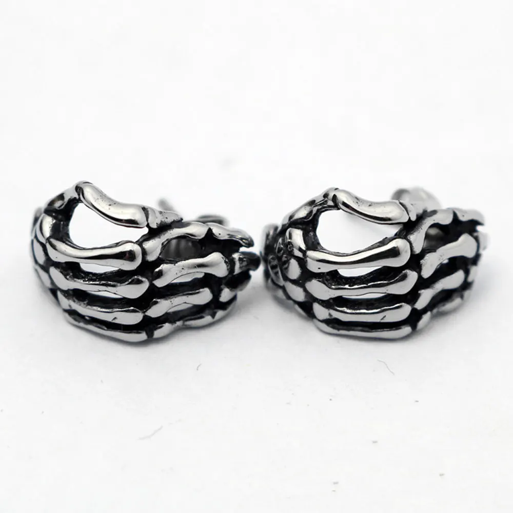 

UMGODLY Retro Gothic Punk Hand Bone Skeleton Ear Stud High Quality Stainless Steel Earrings Fashion Cool Man Women Jewelry Gift