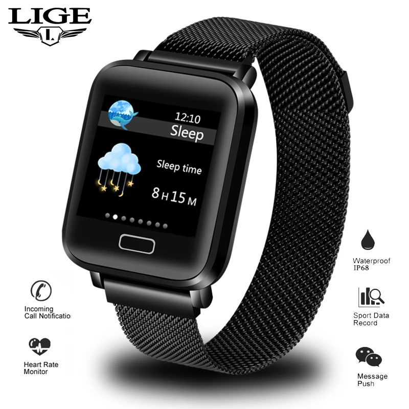 

LIGE Smart Watch Men Blood Pressure Heart Rate Monitor Milanese Stainless Steel Smartwatch Sport Fitness tracker Smart bracelet