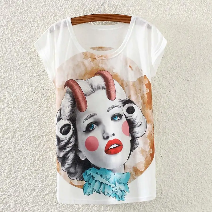 

Novelty character printed tshirt women summer tee 2015 new designer blusas girls t-shirt American ladies top tees freeshipping