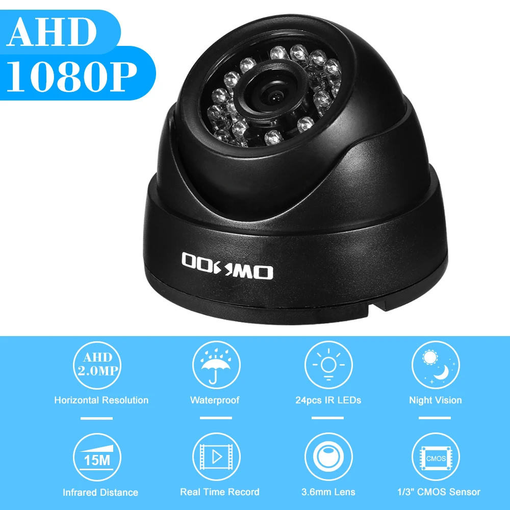 OWSOO 1080P AHD купольная CCTV аналоговая камера 1/3 ''CMOS 3,6 мм объектив 2.0MP IR-CUT 24 шт. ИК светодиодов ночного видения для домашней безопасности
