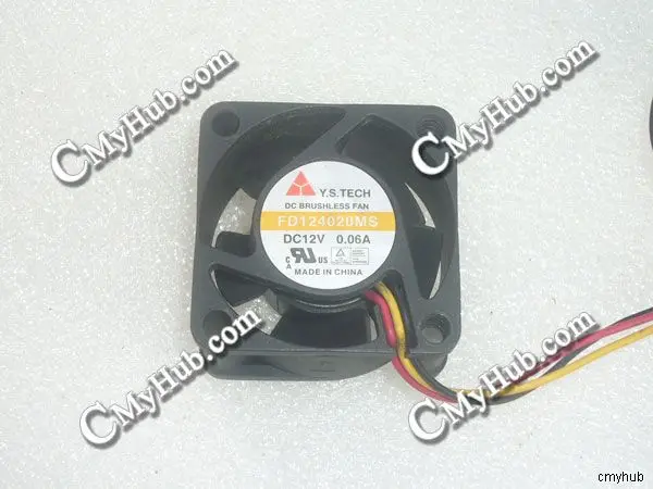 Подлинный для Y.S.TECH FD124020MS DC12V 0.06A 3-контактный 3-проводной 4020 40X40X20MM охлаждающий
