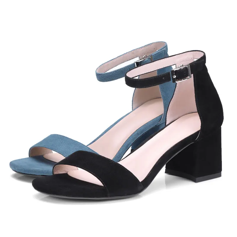 Fuanyuan blue Zapatos Cuadrado Talones Suede Correa Con Altos Tacones Toe Bombas Sexy Black Mujer Abierto Tobillo Mujeres Sandalias rqFTrwAB