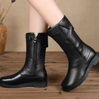 

Boots, ladies' new women's boots, retro head, side zipper, top leather, high Martin boots, artificial hair boots.