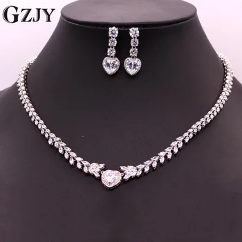 

GZJY Gorgeous White Gold Color Shining AAA Cubic Zircon Heart Necklace Earring Set For Women Fashion Wedding Engagement Jewelry