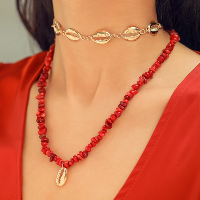 

Lalynnlys ZA Chic Choker Necklace Women Bohemian Handmade Shell Natural Stone Pendant Necklace Set Girls Fashion Jewery N69121