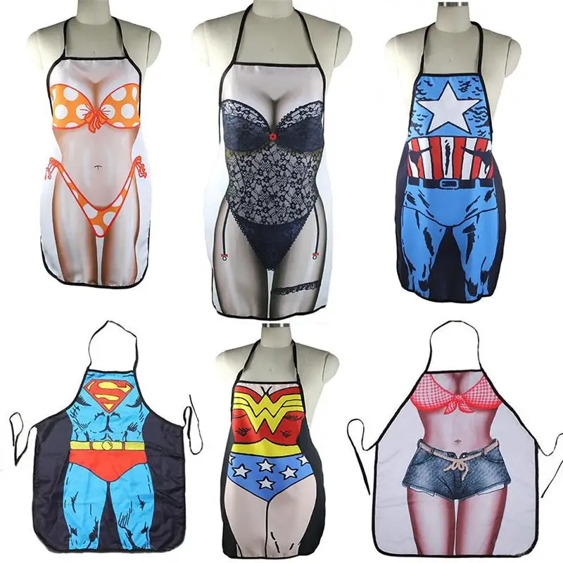 

1pc Hot Sale Super Hero Superman Lovely Rude Cheeky 3D Printed Apron Sexy Kitchen Cooking Home BBQ Aprons