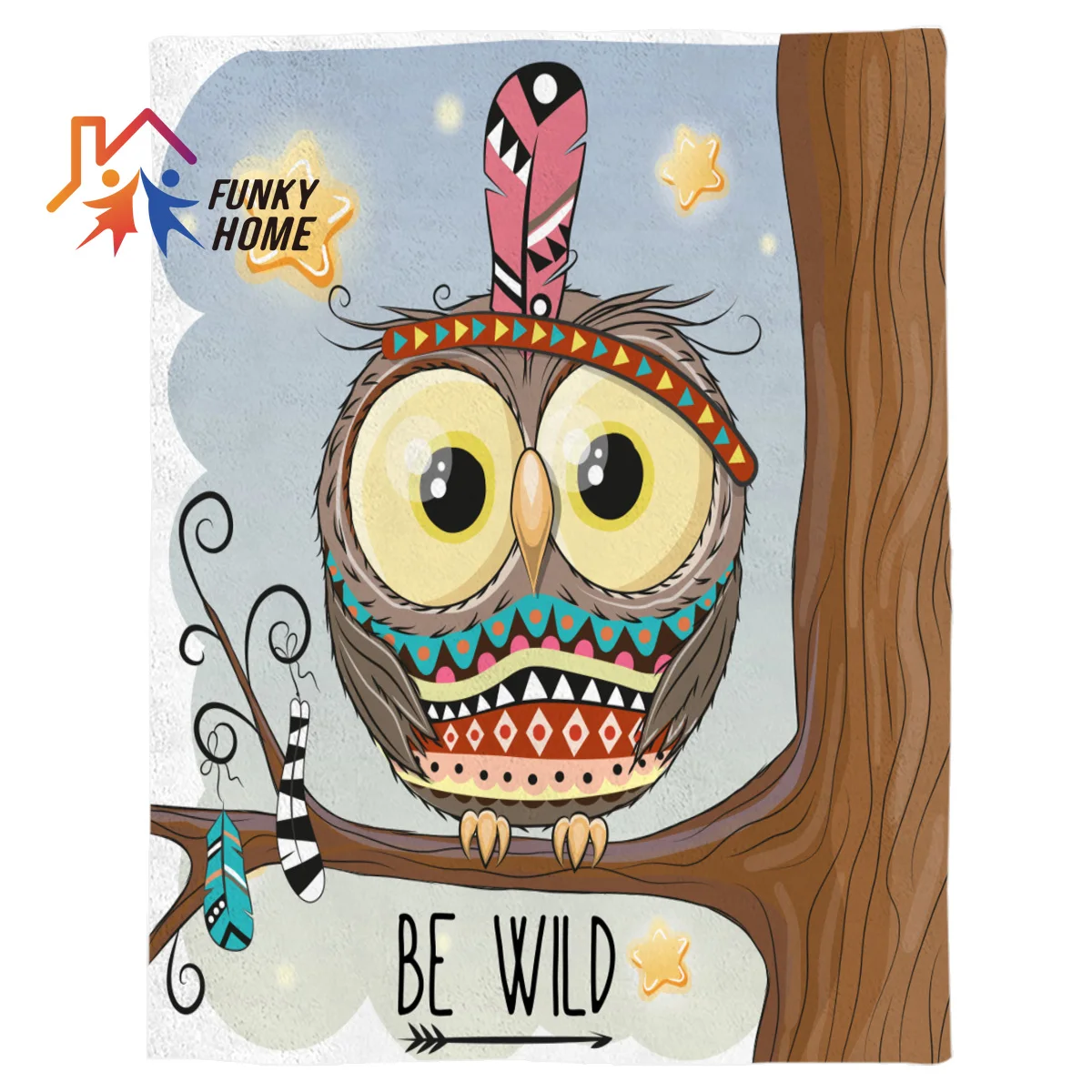 

Funkyhome Customized Throw Blanket Cartoon Owl Printed Fleece Blanket for Beds Home Textile Blankets