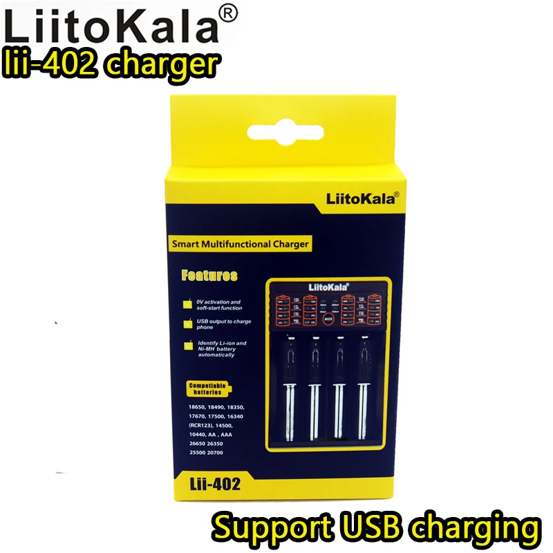 

Liitokala new listing lii-402 18650 26650 lithium battery charger four slot intelligent Ni MH charging USB mobile power supply