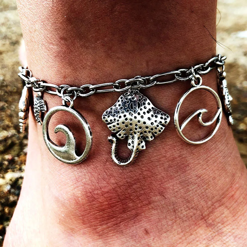 

Yanqi Boho Shell Pendant Anklet Ocean Jewelry Starfish Turtle Devil Fish Chain Anklet Charm Bracelet Summer Beach Foot Jewelry